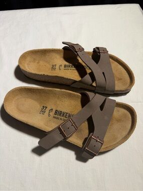 Birkenstock Taupe Double Buckle Slide Sandals